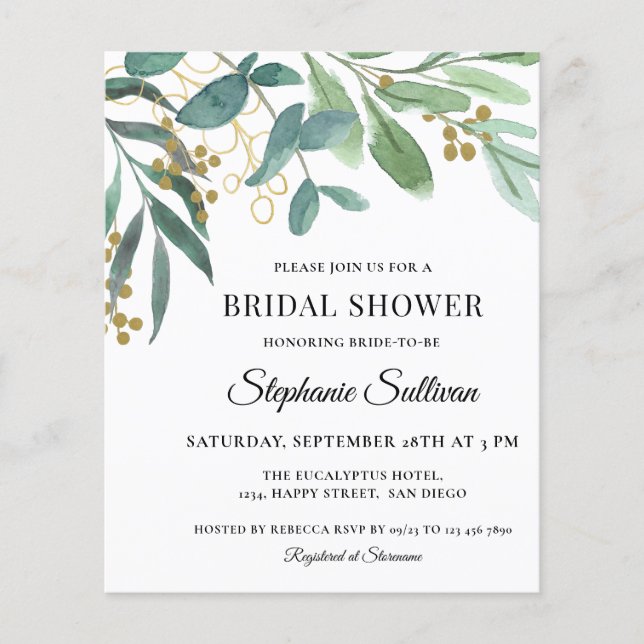 Budget Eucalyptus Foliage Bridal Shower Invitation (Front)