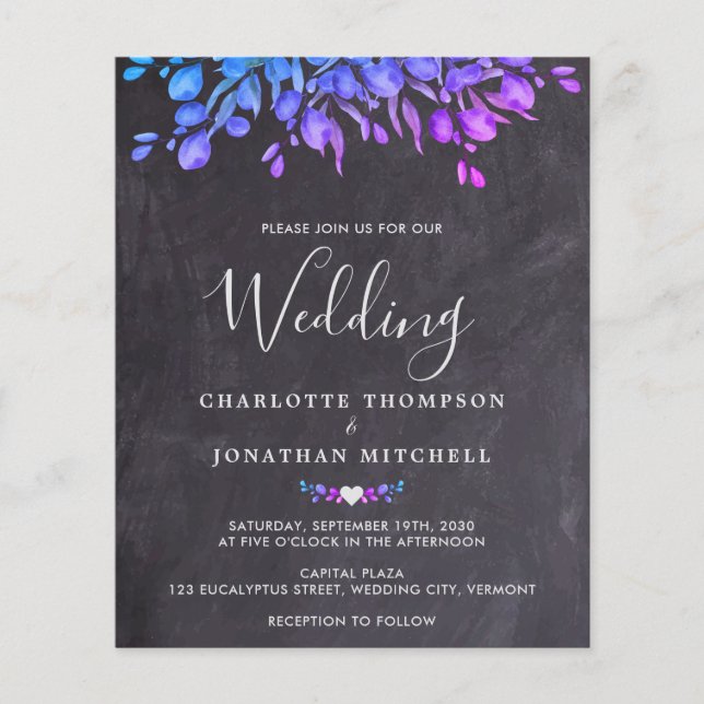 Budget Eucalyptus Foliage Slate Wedding Invitation (Front)