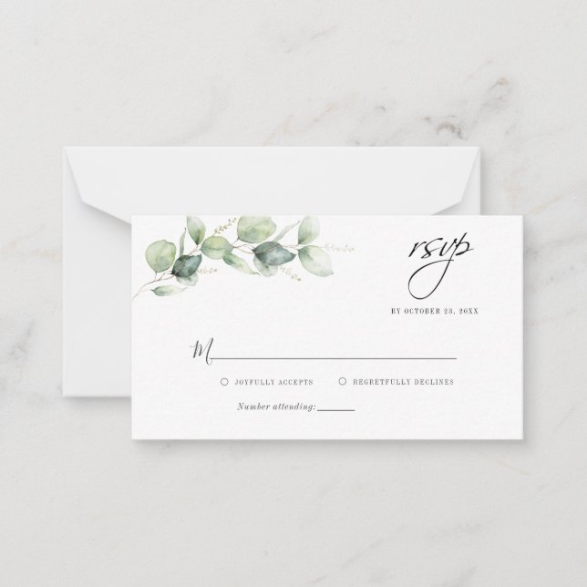 Budget Eucalyptus Foliage Wedding RSVP Card (Front)