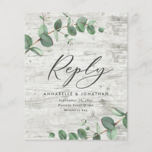 budget eucalyptus foliage white wood wedding RSVP  Flyer