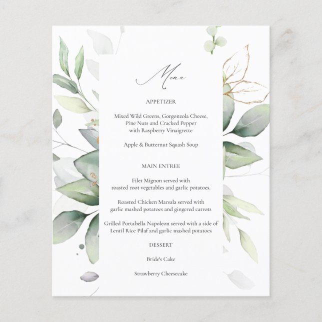 Budget Eucalyptus Glow Gold Greenery Menu 2 (Front)
