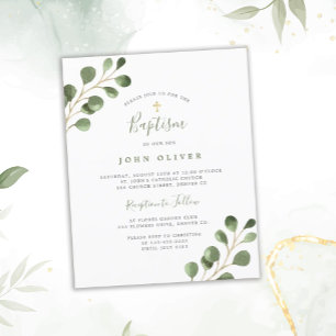Budget eucalyptus gold cross Baptism Invitation