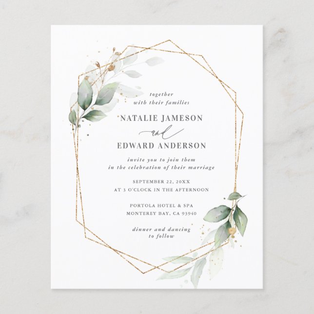 budget Eucalyptus gold elegant wedding Flyer (Front)