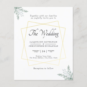 Budget Eucalyptus Gold Frame Wedding Invitation Flyer