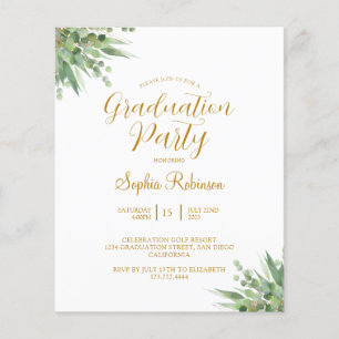 Budget Eucalyptus Gold Graduation Party Invitation