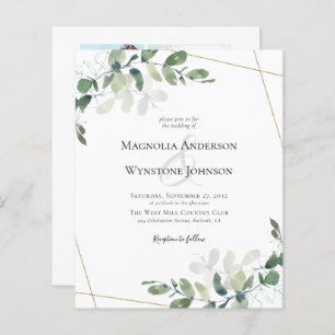 Budget Eucalyptus Gold Photo Wedding Invitation