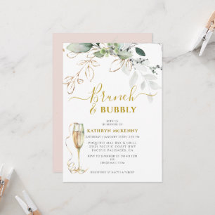 Budget Eucalyptus Gold Pink Blush Bridal Shower Invitation