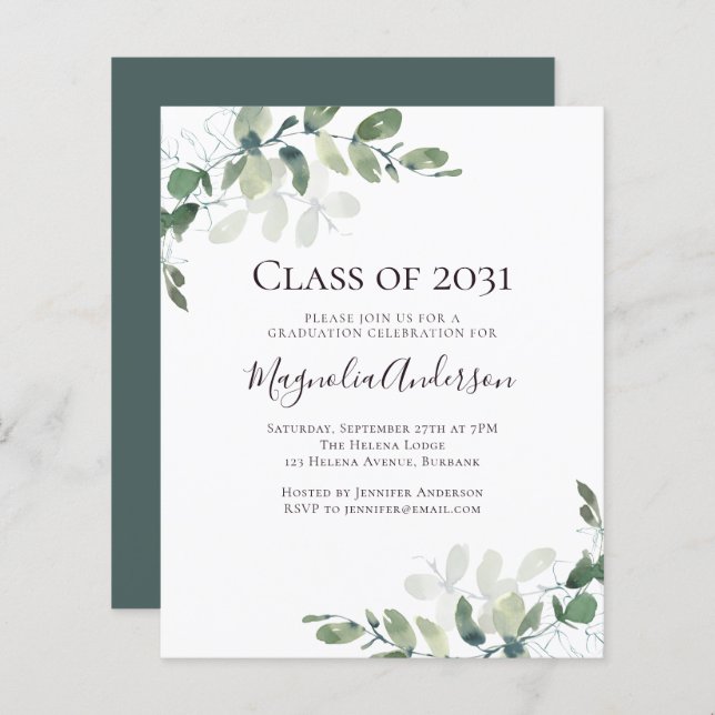 Budget Eucalyptus Graduation Party Invitation (Front/Back)