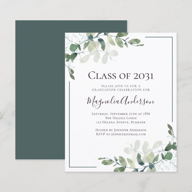 Budget Eucalyptus Graduation Party Invitation (Front/Back)