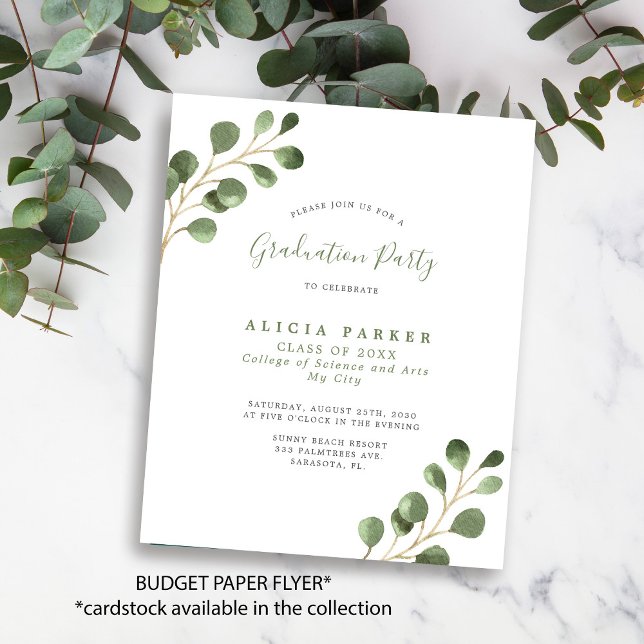 Budget eucalyptus graduation party invitation flyer (Creator Uploaded)