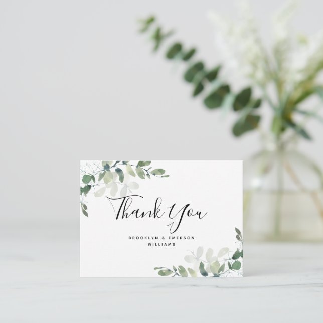 BUDGET Eucalyptus Green Foliage Wedding Thank You Card (Standing Front)