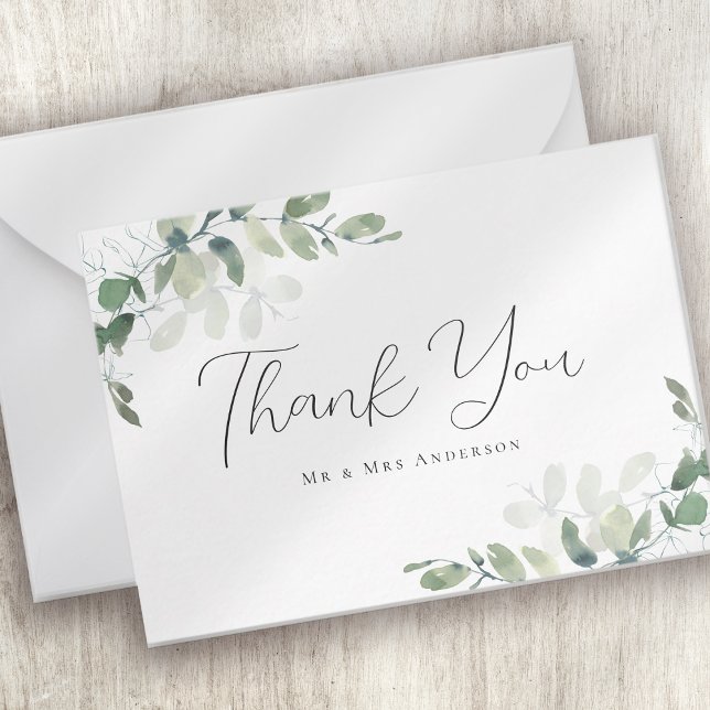 BUDGET Eucalyptus Green Foliage Wedding Thank You  Card (Creator Uploaded)