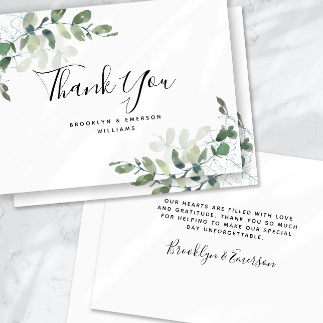 BUDGET Eucalyptus Green Foliage Wedding Thank You Card (Creator Uploaded)