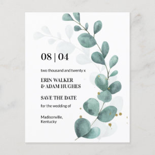 Budget Eucalyptus Green Watercolor Save the Date Flyer