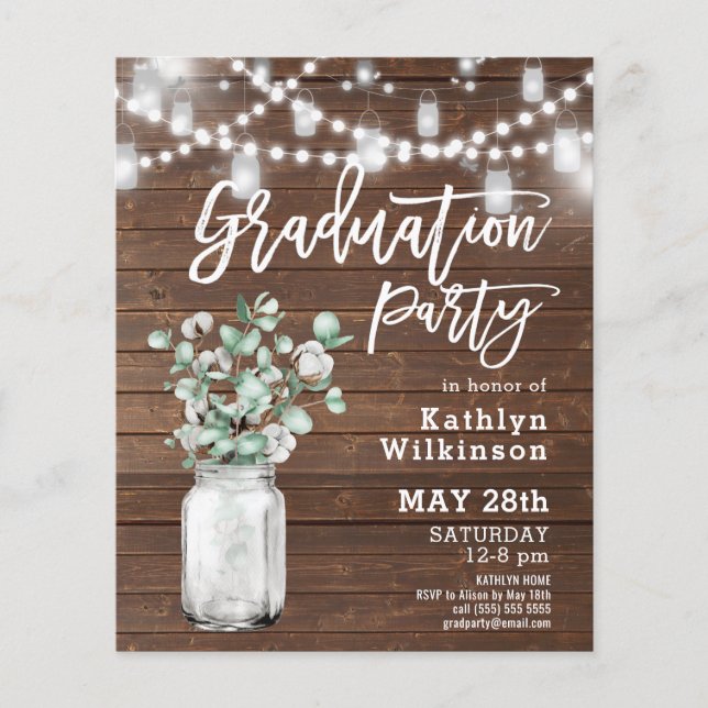 BUDGET Eucalyptus Greenery 3 Photo Grad Invitation (Front)