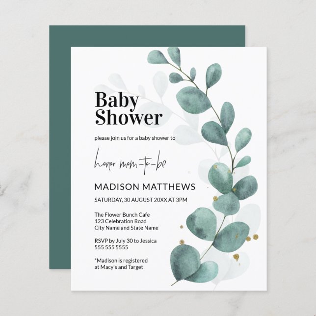 Budget Eucalyptus Greenery Botanical Baby Shower (Front/Back)