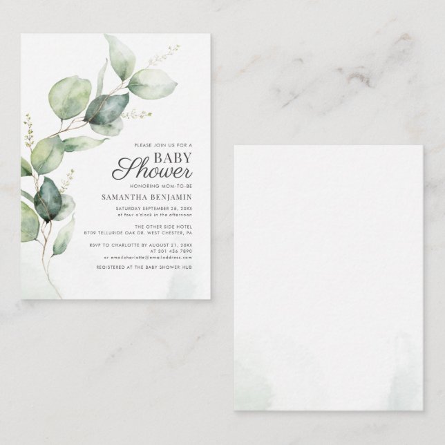 Budget Eucalyptus Greenery Botanical Baby Shower Card (Front/Back)
