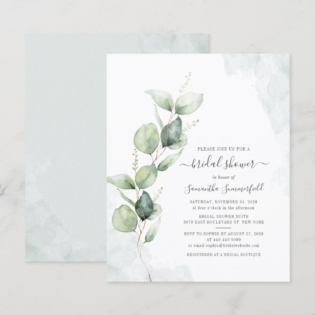 Budget Eucalyptus Greenery Bridal Shower Invite (Front/Back)
