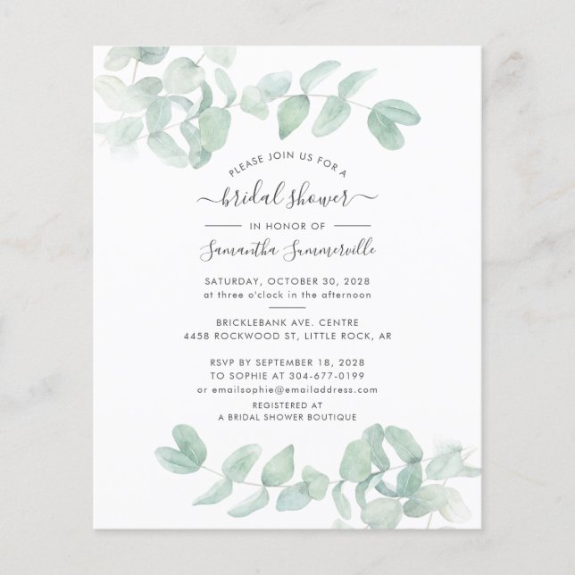 Budget Eucalyptus Greenery Bridal Shower Invite (Front)