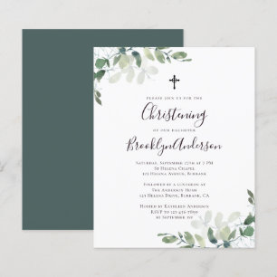 Budget Eucalyptus Greenery Christening Invitation