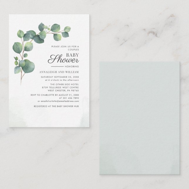 Budget Eucalyptus Greenery Couples Baby Shower Card (Front/Back)