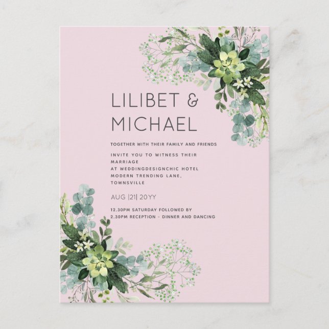 BUDGET  Eucalyptus Greenery Foliage Wedding Postcard (Front)
