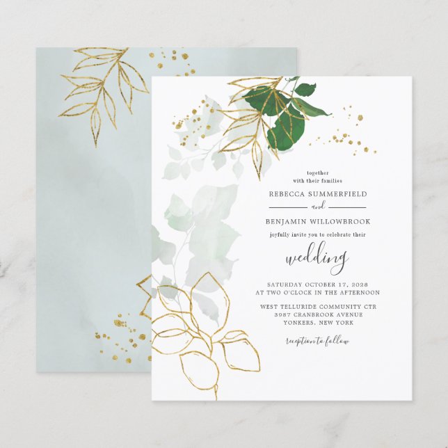 Budget Eucalyptus Greenery Gold Leaves Geometric (Front/Back)