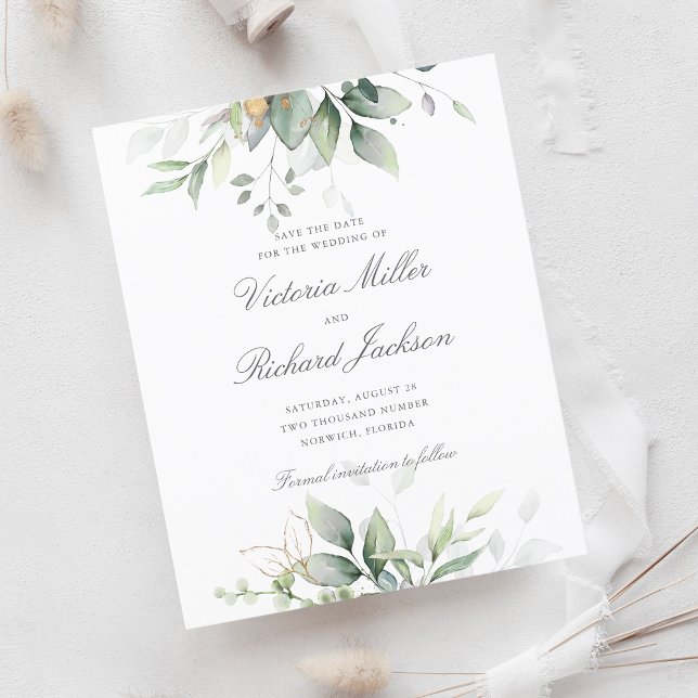 Budget Eucalyptus Greenery Gold Save the Date (Creator Uploaded)