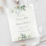 Budget Eucalyptus Greenery Gold Save The Date<br><div class="desc">Beautiful affordable Save the date card featuring hand-painted watercolor eucalyptus and gold leaves with calligraphy script.</div>