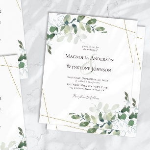 Budget Eucalyptus Greenery Gold Wedding Invitation