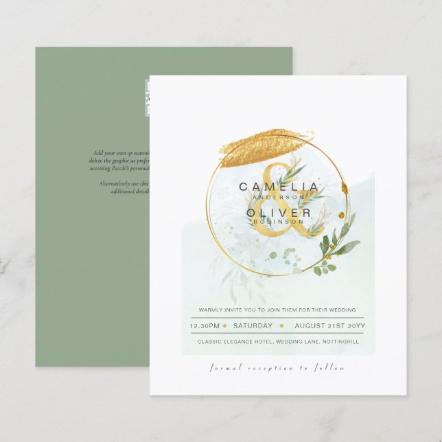 BUDGET Eucalyptus Greenery Gold Wedding QR CODE IN (Front/Back)