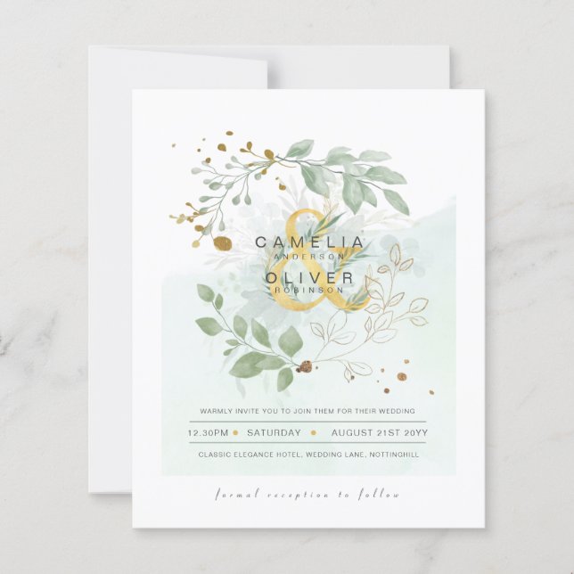 BUDGET Eucalyptus Greenery Gold Wedding QR CODE IN (Front)