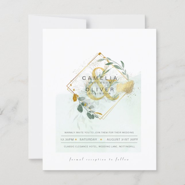 BUDGET Eucalyptus Greenery Gold Wedding QR CODE IN (Front)