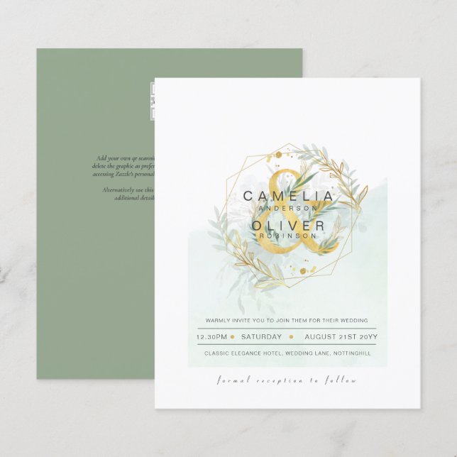BUDGET Eucalyptus Greenery Gold Wedding QR CODE IN (Front/Back)