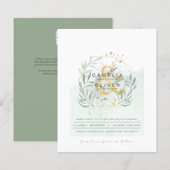 BUDGET Eucalyptus Greenery Gold Wedding QR CODE IN (Front/Back)