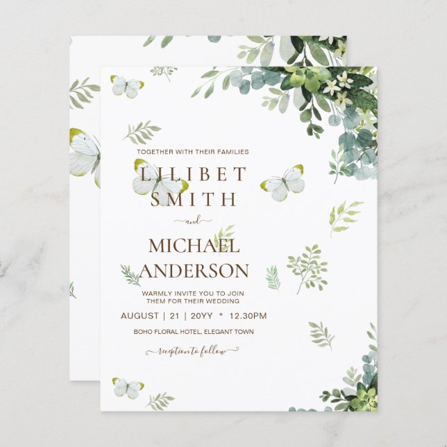 BUDGET Eucalyptus Greenery Leaf Botanical Wedding (Front/Back)