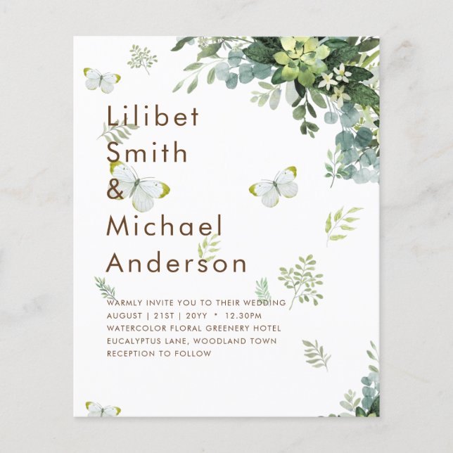 BUDGET Eucalyptus Greenery Leaf Botanical Wedding Flyer (Front)