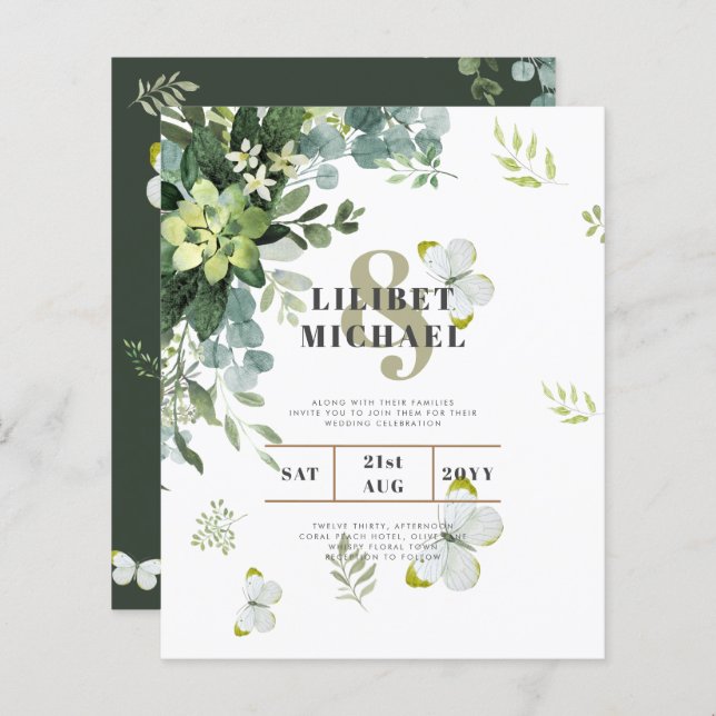 BUDGET Eucalyptus Greenery Leaves Emerald Wedding (Front/Back)