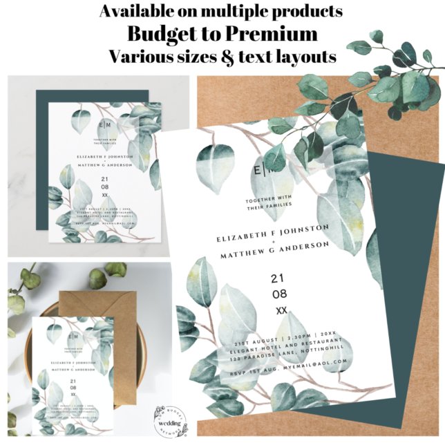Budget Eucalyptus Greenery Leaves Wedding Invites (Creator Uploaded)