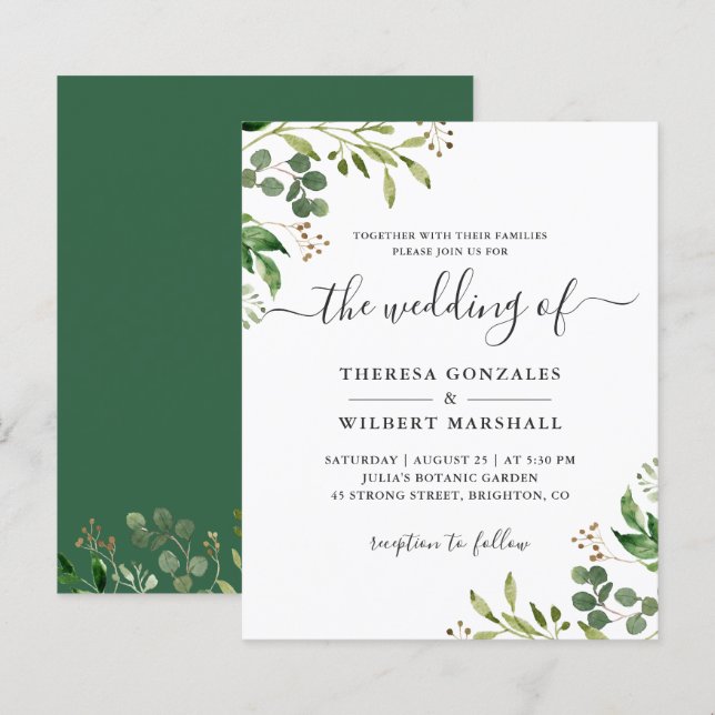Budget Eucalyptus Greenery Leaves Wedding Invites (Front/Back)