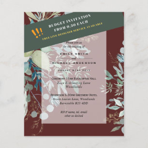 BUDGET EUCALYPTUS Greenery Leaves Wedding INVITES Flyer
