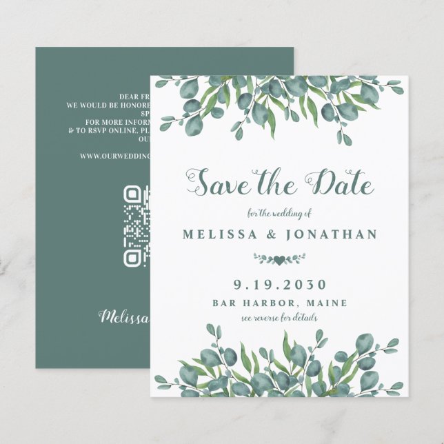 Budget Eucalyptus Greenery QR Code Save The Date (Front/Back)