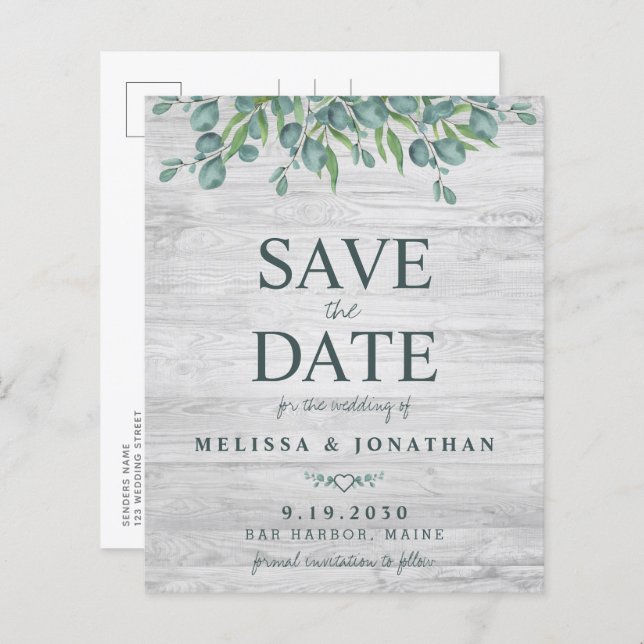 Budget Eucalyptus Greenery Save The Date Postcard (Front/Back)