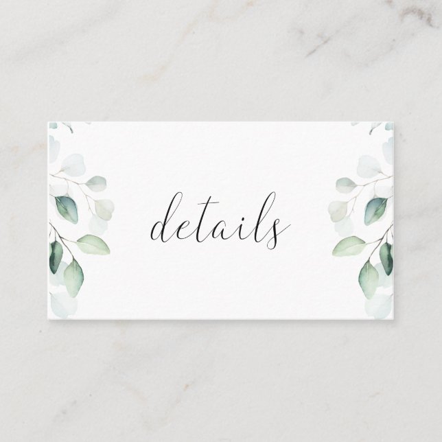 Budget Eucalyptus Greenery Wedding Details Card (Front)