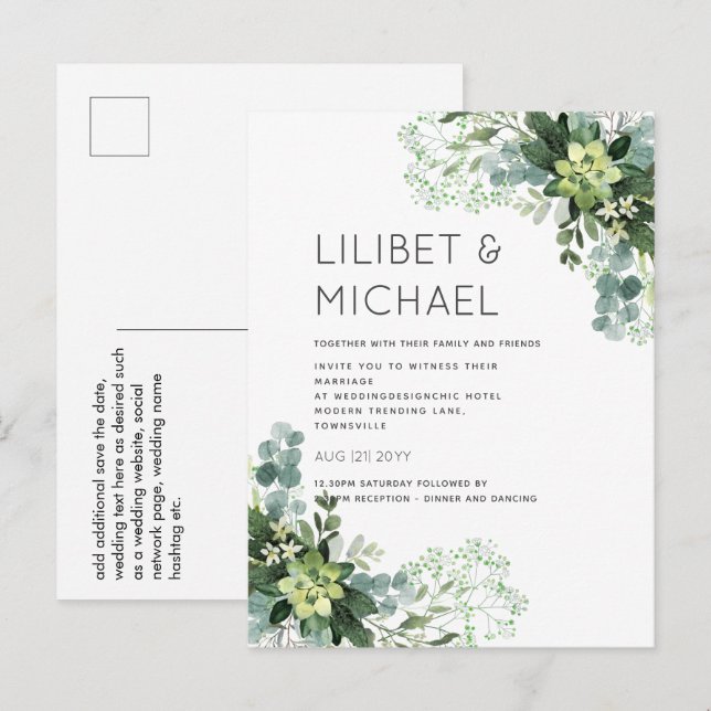 BUDGET  Eucalyptus Greenery Wedding Foliage Postcard (Front/Back)