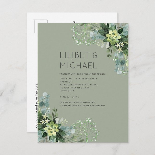 BUDGET  Eucalyptus Greenery Wedding Foliage Postcard (Front/Back)