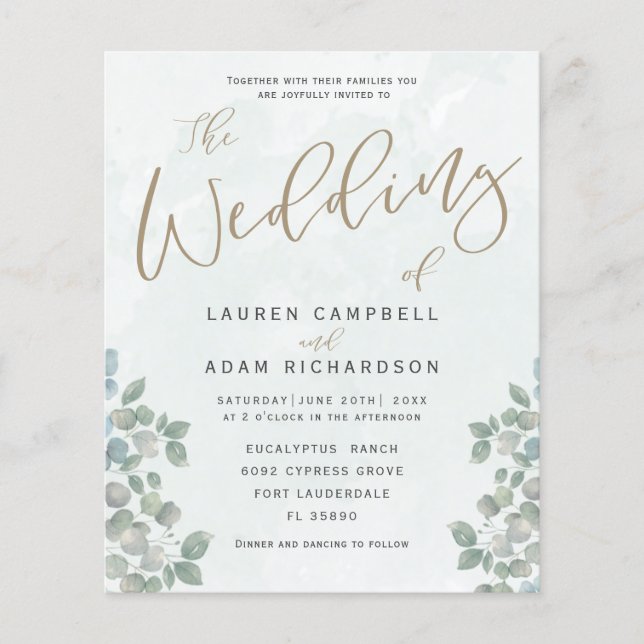 Budget Eucalyptus Greenery Wedding Invitation (Front)