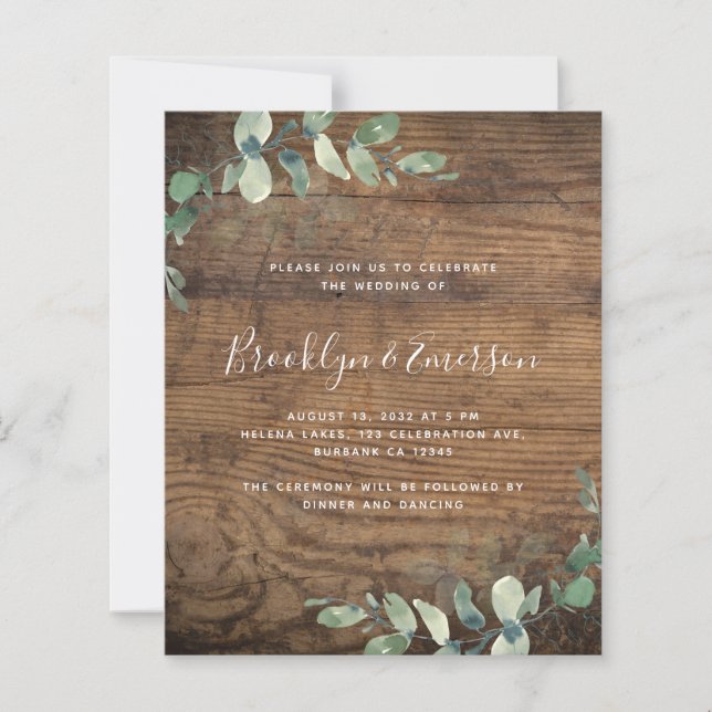 Budget Eucalyptus Greenery Wedding Invitation (Front)
