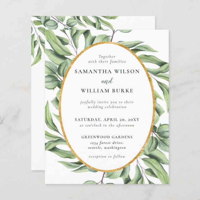 Budget Eucalyptus Greenery Wedding Invitation (Front/Back)