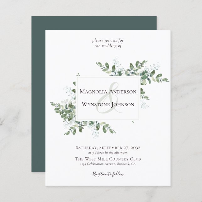 Budget Eucalyptus Greenery Wedding Invitation (Front/Back)